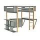 preview thumbnail 14 of 17, Full Size Wood Loft Bed With Cabinet and Cubes, Foldable desk, Grey