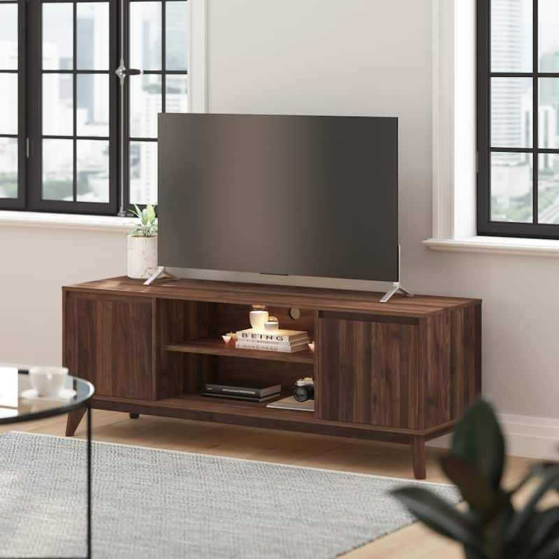 TV Stand with Adjustable Middle Shelf - Dual Soft Close Storage Doors - 60"