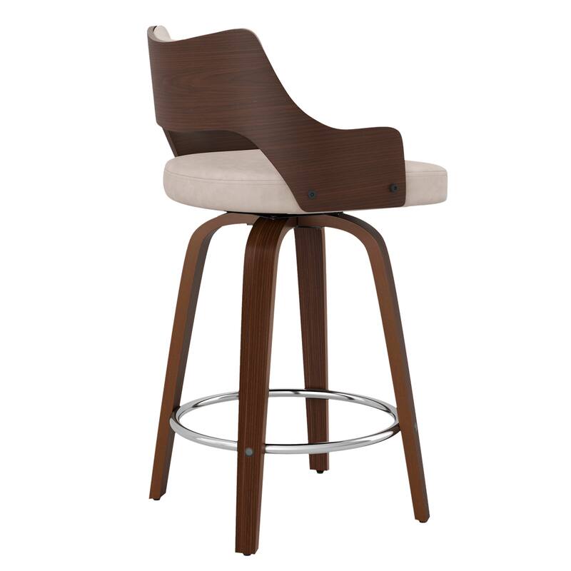 Modern Swivel Bar Stools with Curved Wood Back Upholstered Armrest Counter Stool