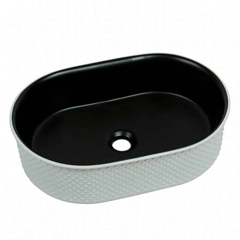 20" x 14" Textured Oval Vessel Sink - White Diamond Pattern Exterior with Black Interior - 20" x 14"