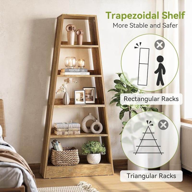 6-Tier Bookshelf, 70.87-Inch Ladder Bookcase, Tall Standing Wooden Display Shelf