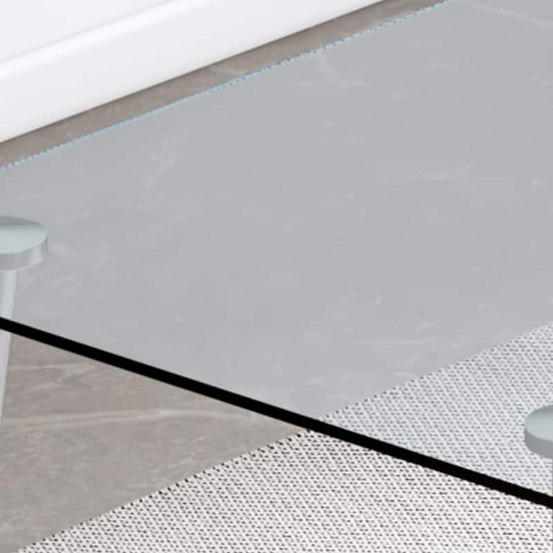 Modern Minimalist Rectangular Glass Dining Table for 4-6 with 0.31" Tempered Glass Tabletop and Silver plating Metal Legs