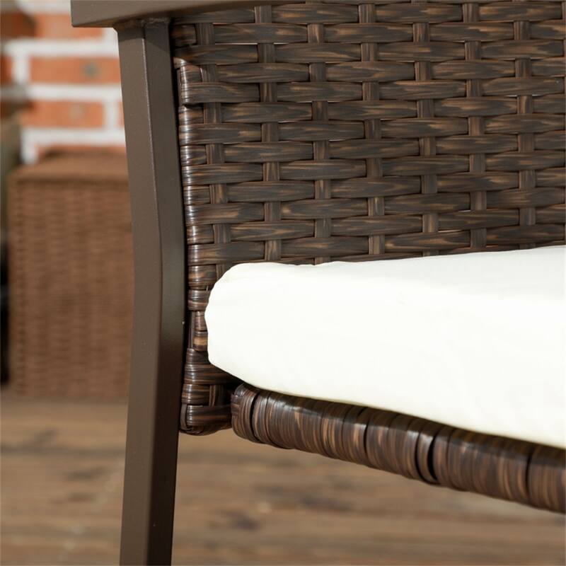 Brown PE Rattan Outdoor Chair Set with Cream Cushions and Steel Frame - 20.9" W x 22.8" D x 32.75" H