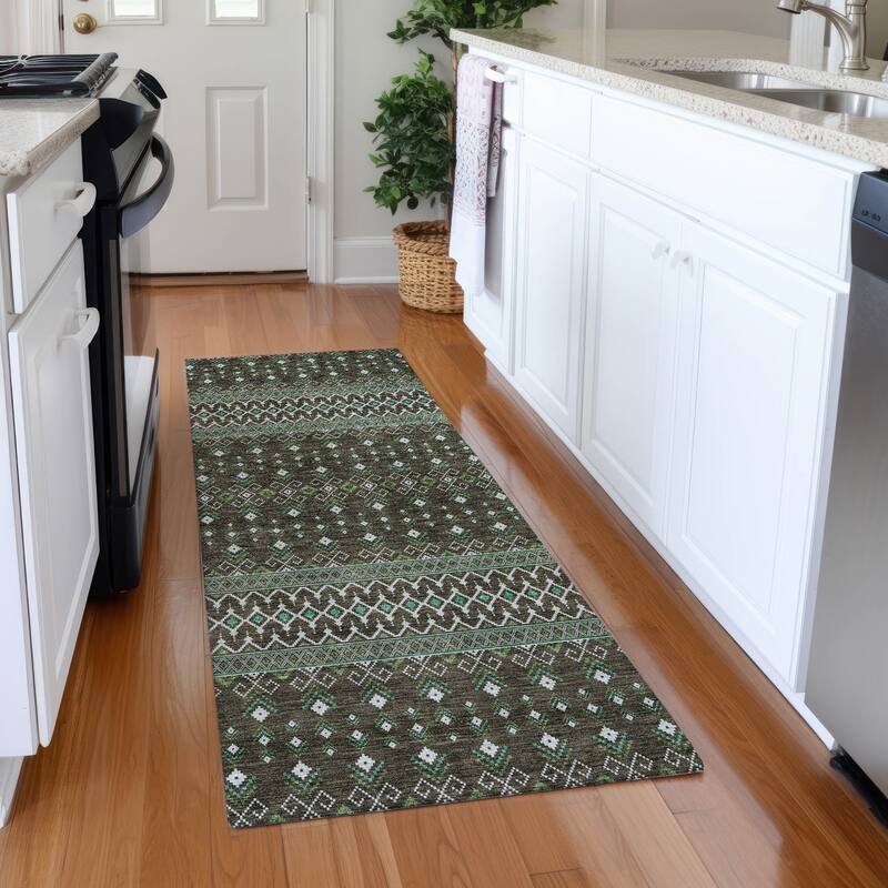Machine Washable Indoor/ Outdoor Chantille Boho Morrocan Rug - Brown - 2'3" x 7'6"