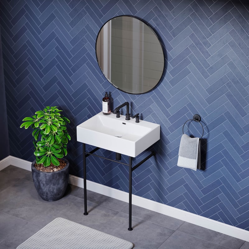 Claire 24" Console Sink White Basin Black Legs With 8" Widespread Holes - 24" x 16" x 35"