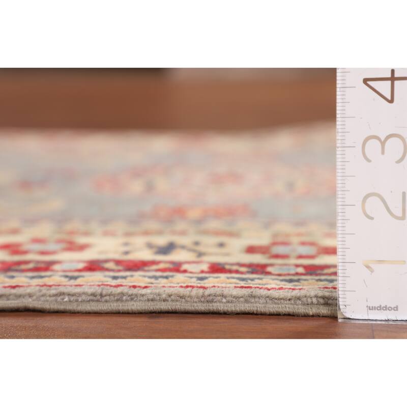 Gray Geometric Kazak Accent Rug Hand-Knotted Wool Carpet - 2'8" x 4'1"