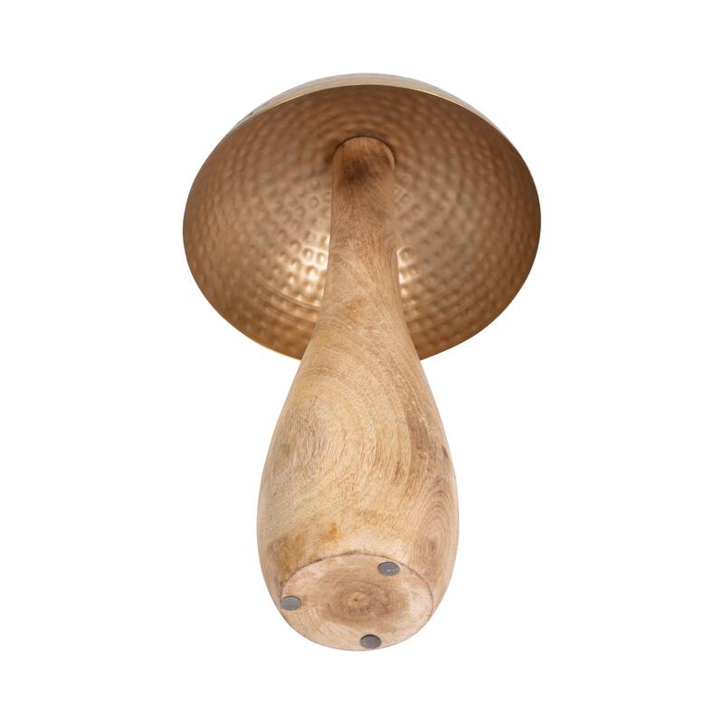 Sagebrook Home Metal Mushroom With Wood Base, Gold, Novelty, Two-Tone, Boheme Decorative Accessories