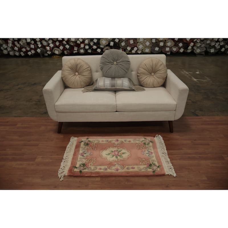 Hand Knotted Oriental 100% Wool Carpet Traditional Floral Pink Art Deco Area Rug - 3' 2'' X 2' 0''