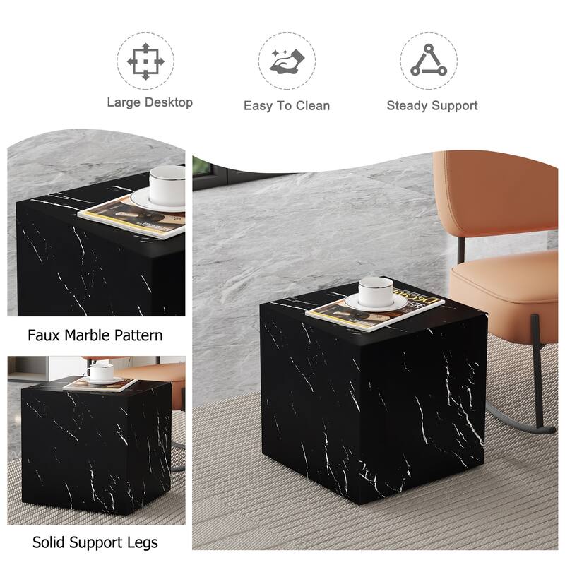 Living Room Cube Coffee Table Accent Table with Faux Marble Patterned, End Table Dining Table, Ready-to-Use