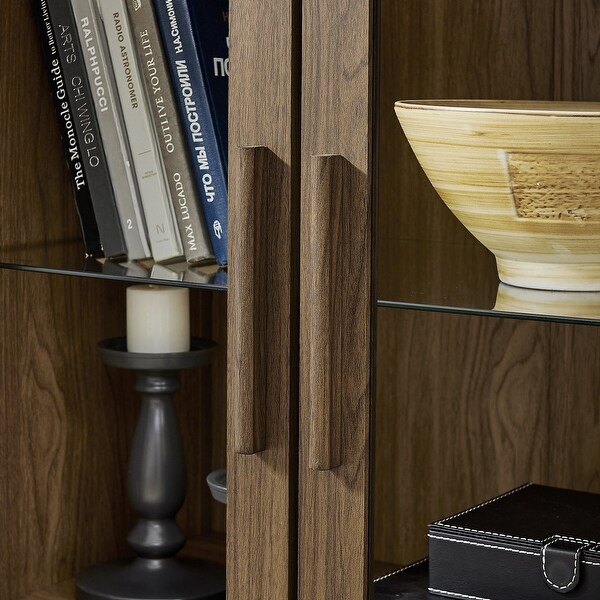 67 Inch Modern Retro Wooden Storage Cabinet with Adjustable Glass