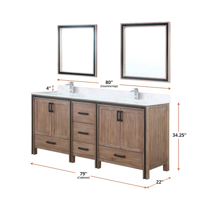 Ziva Bath Vanity, White Quartz Top and Mirrors