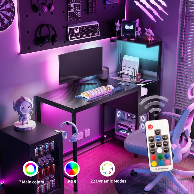 Computer Desk with Power Outlet and Storage Shelves