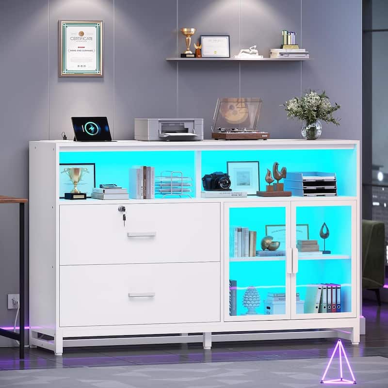 59" LED File Cabinet 2 Drawers Filing Cabinets Legal/Letter/A4 File