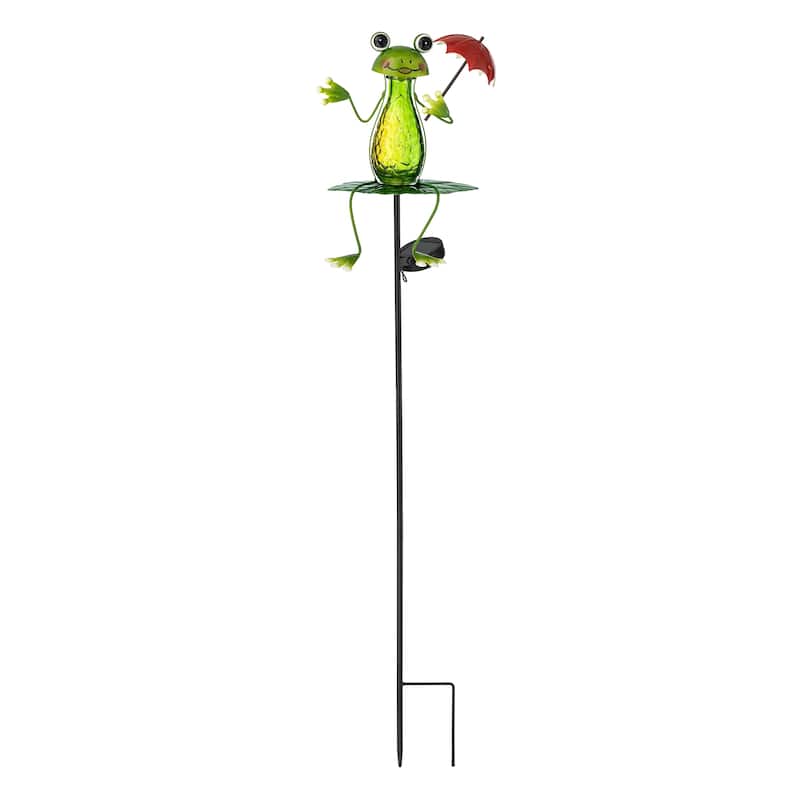 Glitzhome Outdoor Solar Lighted Garden Stake Frog Hummingbird Design