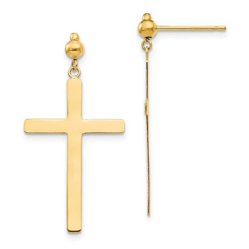 Curata 14k Yellow Gold Polished 33x16mm Cross Dangle Post Earrings