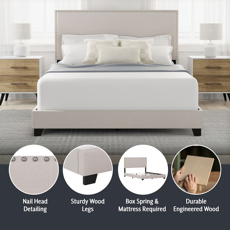 Gayle Nailhead Trim Upholstered Bed, by Hillsdale