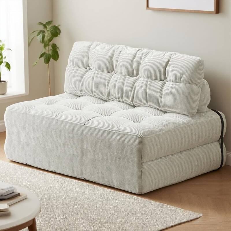 Portable Full Floor Folding Sofa Bed, Convertible Sleeper Chair for Living Room - Beige