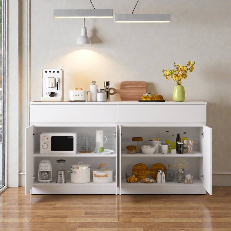 Large Sideboard Buffet Cabinet with Storage, Wood Kitchen Storage Cabinet with 2 Drawers and 4 Doors, Coffee Bar Table