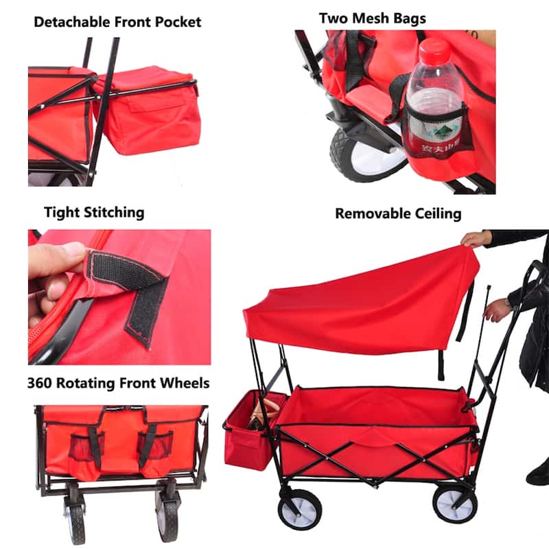 Folding Steel Large Capacity Wagon Garden Cart Shopping Beach Cart
