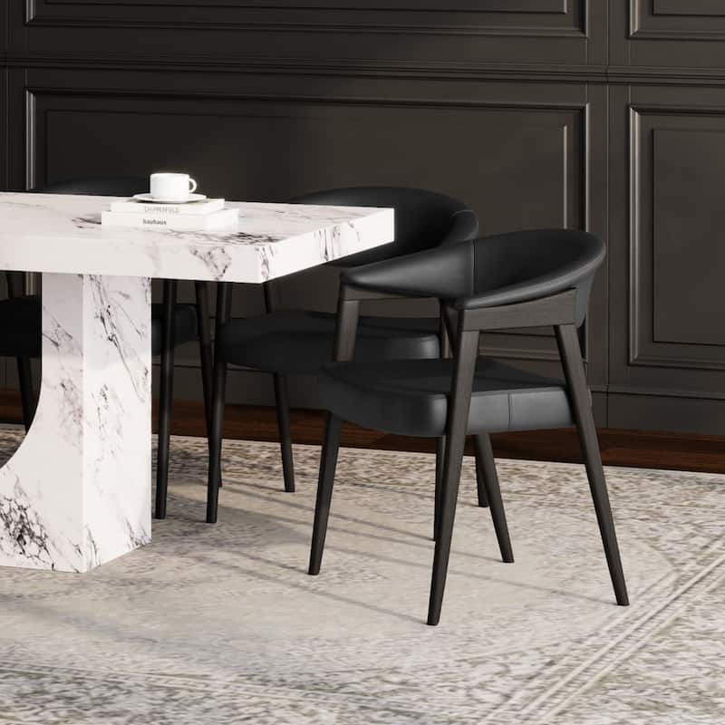 Mid-Century Modern Faux Leather & Solid Wood Dining Chair, Set of 2