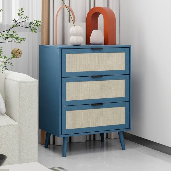 3 Tier Storage Nightstand Dresser with 3 Rattan Drawers for Bedroom  Portable Bedside Table Accent Sideboard Cabinet, Blue - Bed Bath & Beyond -  39502357