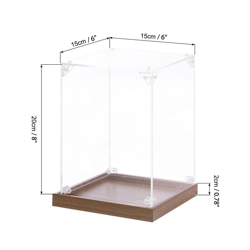 Acrylic Display Case, Display Box Assemble Dustproof Storage Organizer - Clear, Walnut color - 6"x6"x8"