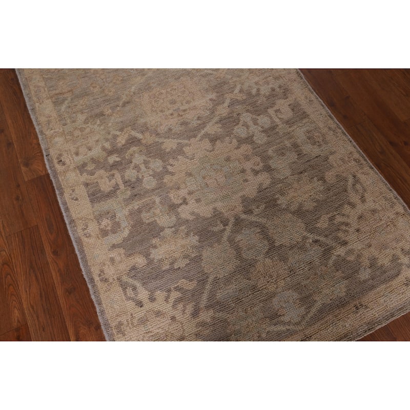 Vegetable Dye Oushak Turkish Runner Rug Handmade Floral Wool Carpet - 2'11" x 9'10"