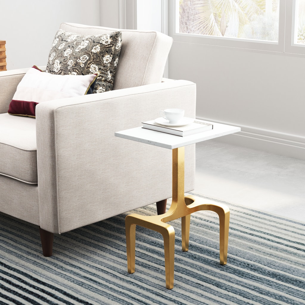 Clement Marble Side Table White & Gold - 18" W x 12" D x 23" H
