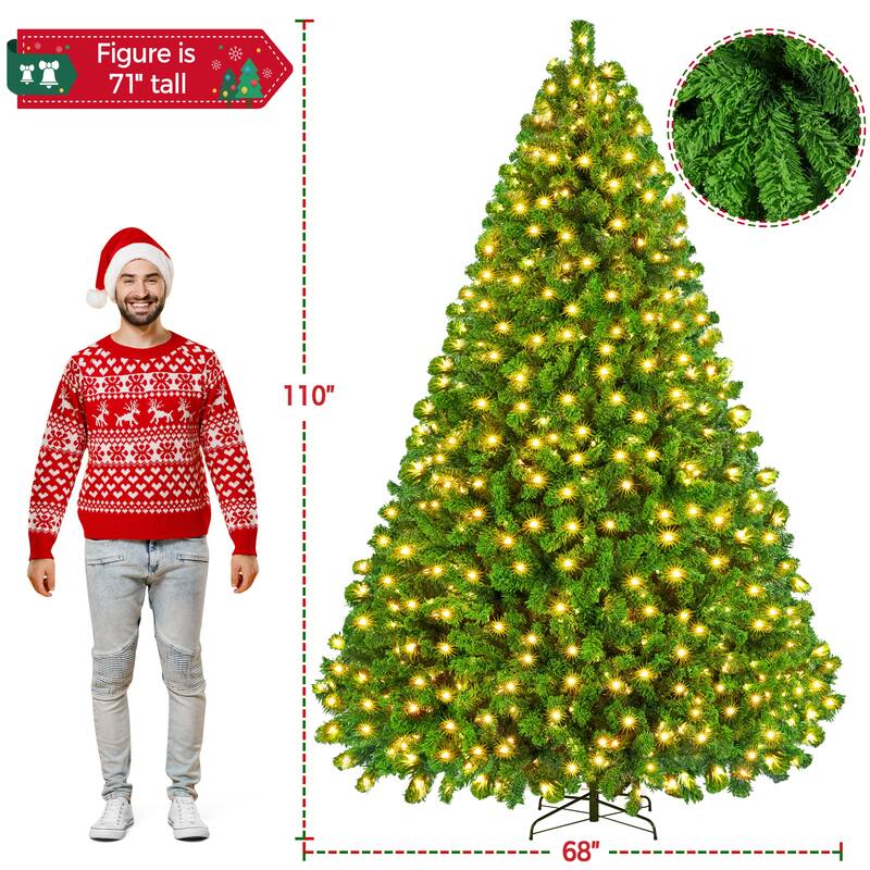 Yaheetech 9ft Pre-lit Flocked Artificial Christmas Tree with 900 Incandescent Warm White Lights & 2084 Tips