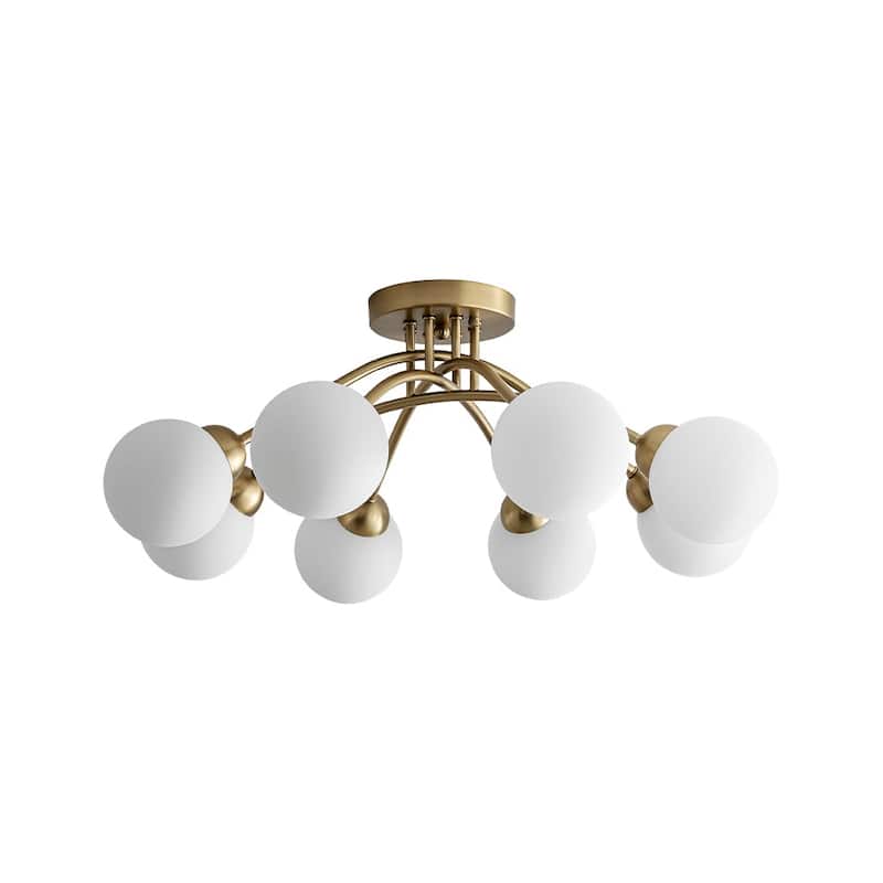 Mid-Century Opal Glass Globe Round Sputnik Ceiling Light 27in