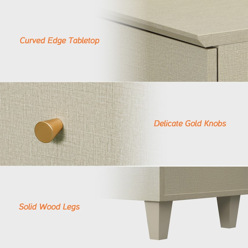 2 Drawer Nightstands with Charging Station for Bedroom