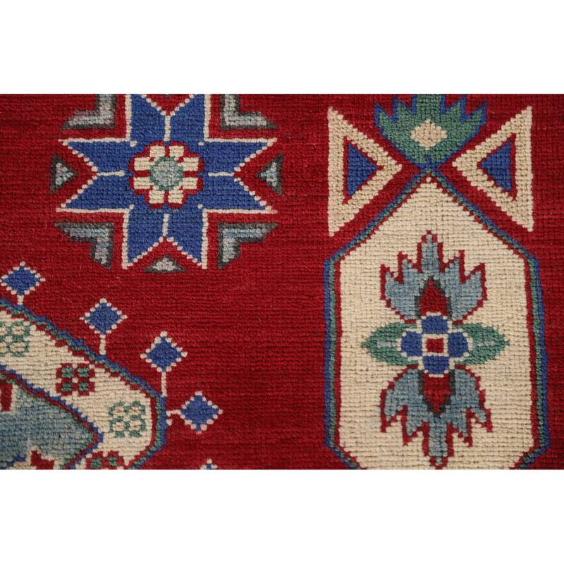 Hand Knotted Oriental 100% Wool Carpet Traditional Geometric Navy Blue & Blues Kazak Area Rug - 9' 7'' X 6' 10''