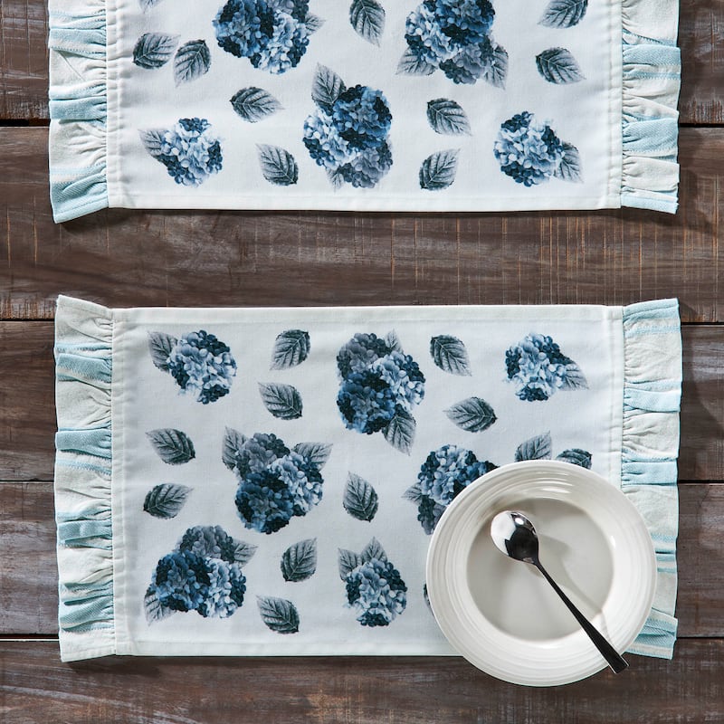 Finders Keepers Hydrangea Ruffled Placemat Set of 2 13x19 - Set of 2 - 13x19 - White