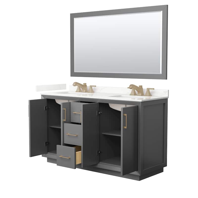 Strada 60-inch Double Vanity, Quartz Top, 58-inch Mirror