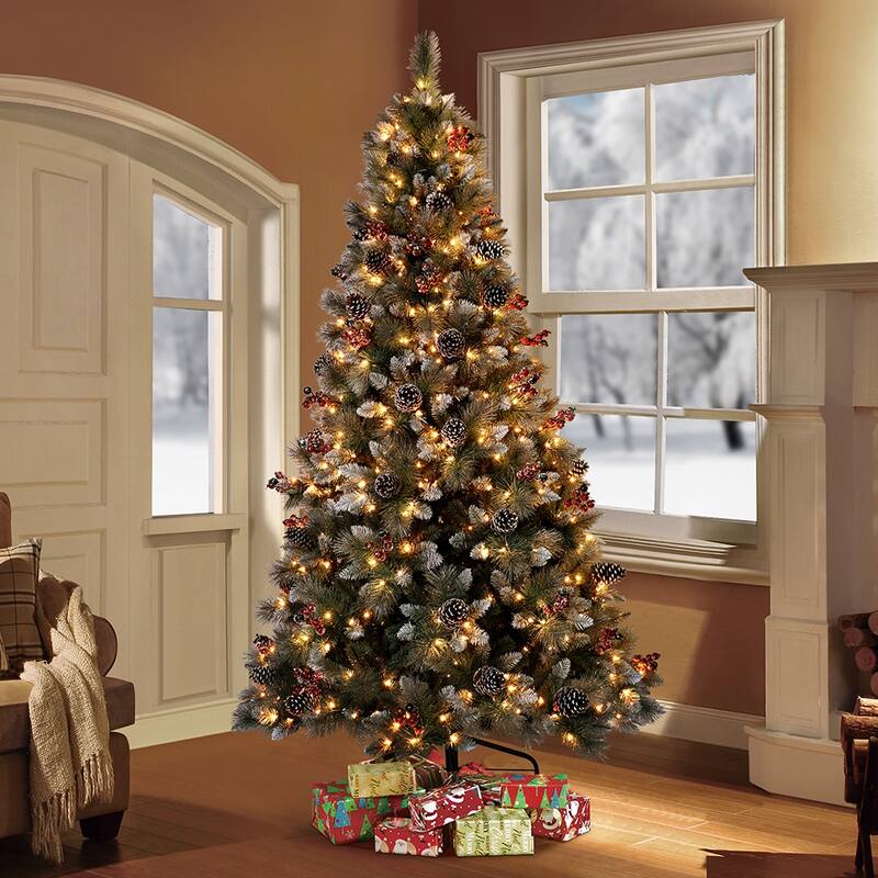 Puleo International 7.5' Pre-Lit Sterling Pine Christmas Tree