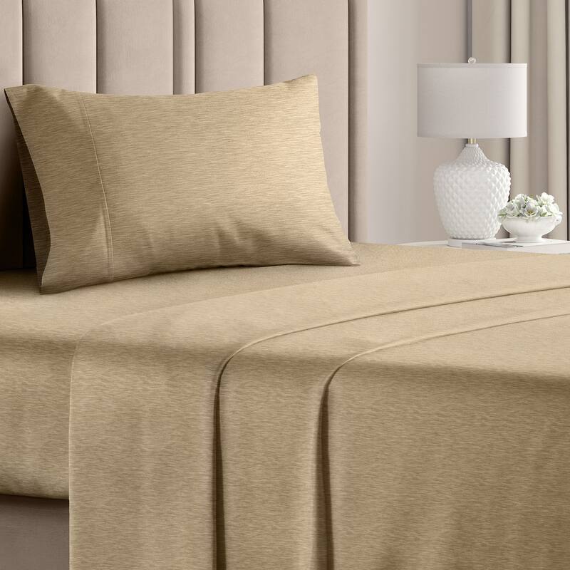 CGK Linens 4 Piece Solid Microfiber Deep Pocket Soft Bed Sheet Set - Twin - Heathered Tan