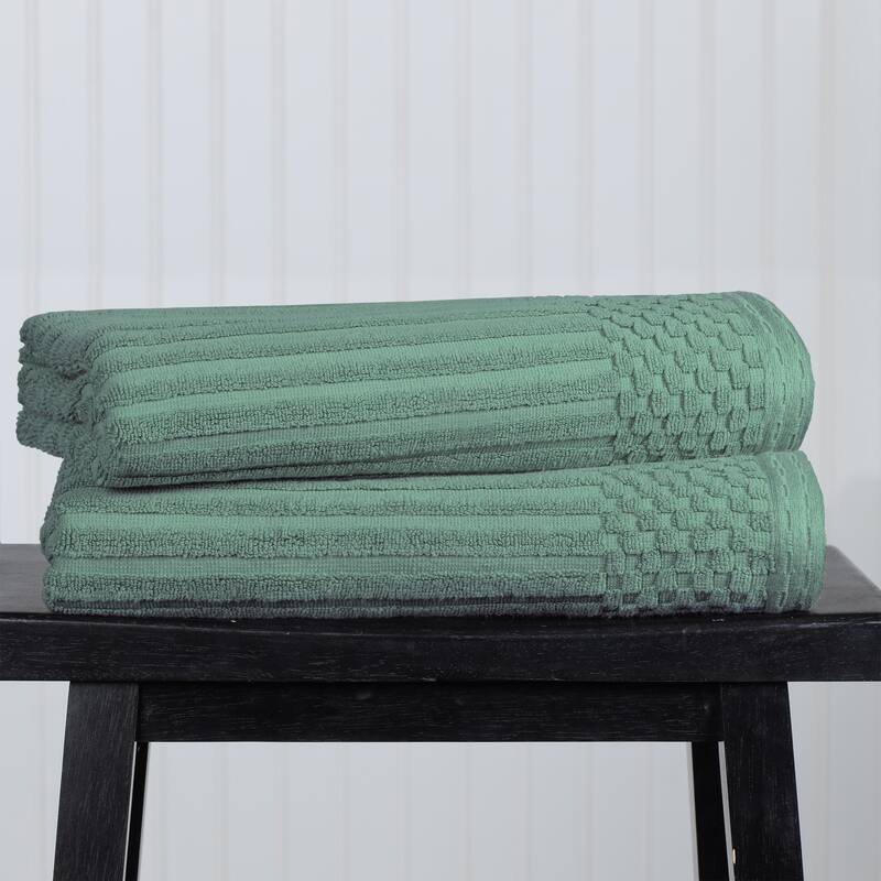 Superior Ribbed Cotton Absorbent Heavyweight Bath Towel Set - 2PC Bath Towels - Green