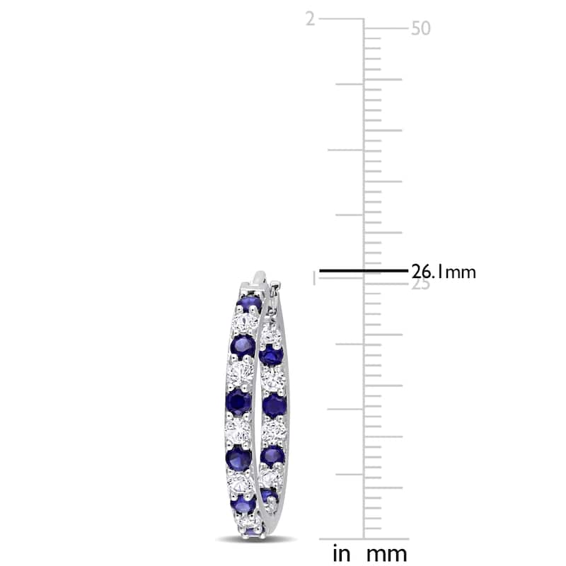 Miadora Created Blue and White Sapphire Inside Outside Hoop Earrings in Sterling Silver