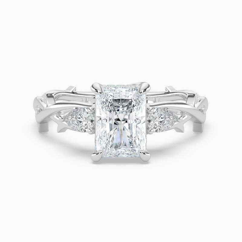 Auriya 14k Gold Radiant Lab Grown Diamond Thorn Vine Three Stone Hidden Halo Engagement Ring 1 to 5 ct. tw. (F-G, VS) - 6 - 4.00 carats - White