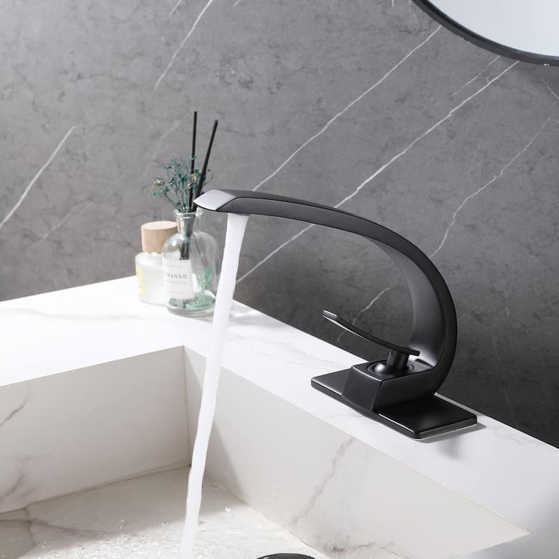 Single Handle Bathroom Faucet with Pop-up Drain Brass 1 Hole Modern Bathroom Sink Vanity Faucets with Deck Plate