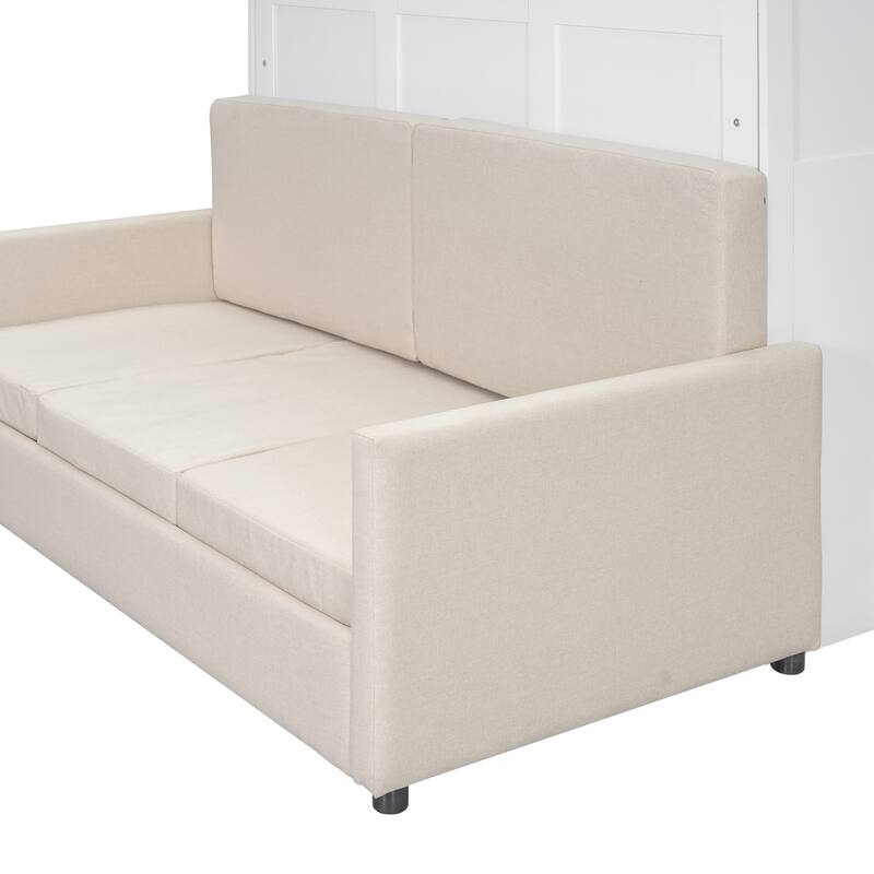White Queen Size Multifunctional Murphy Bed with Cushion & Storage
