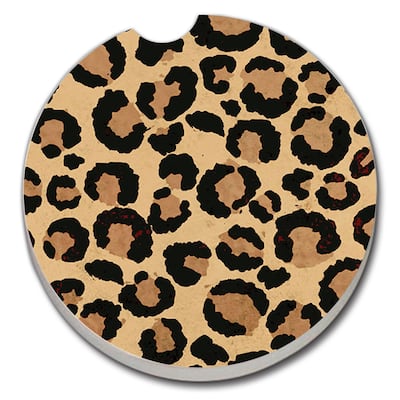Counterart Absorbent Stoneware Car Coaster, Leopard Print, Set of 2 - 2.5