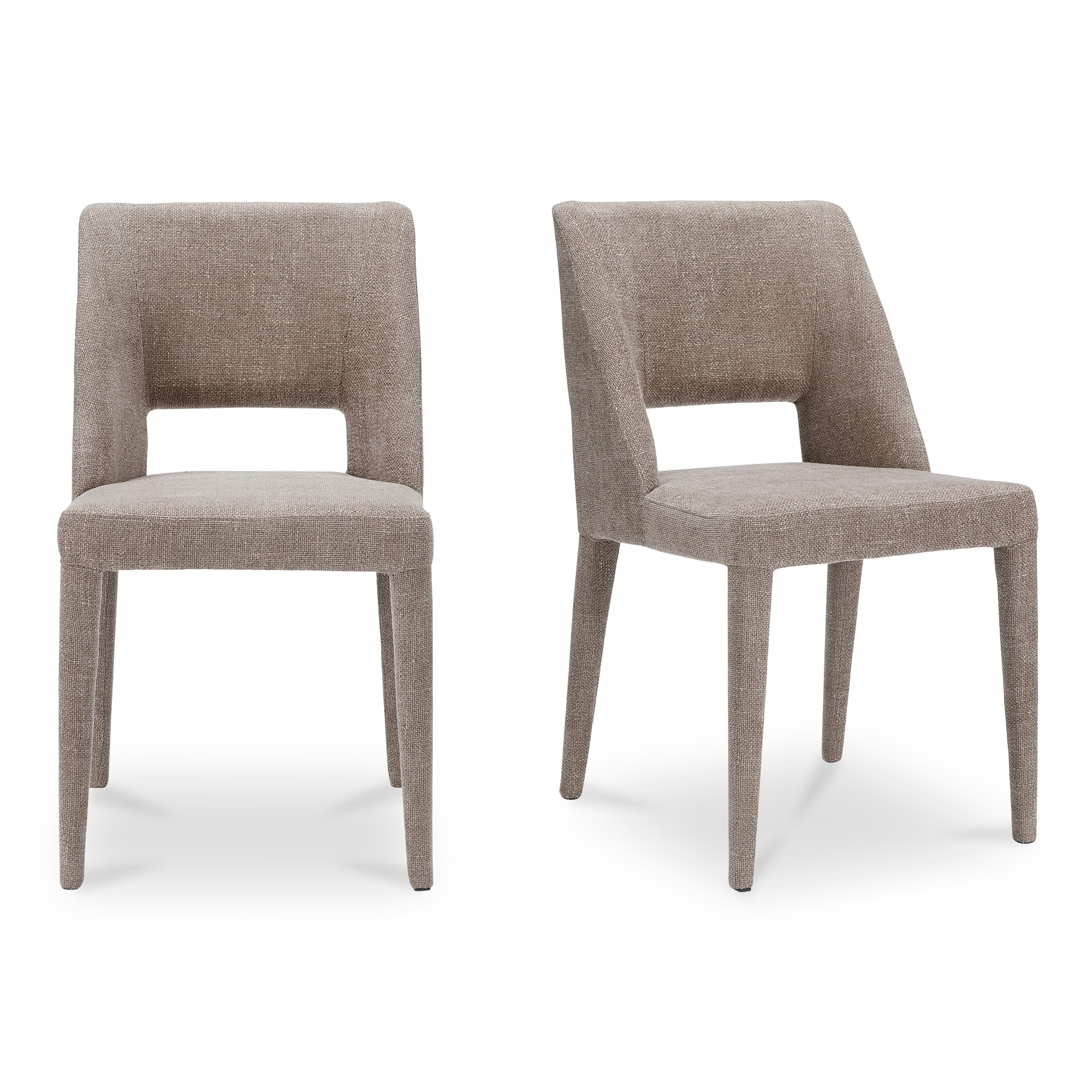 NADAAL STUDIOS Varekian Dining Chair, Fully Upholstered, Metal Frame, Rounded Carved Back, Light Brown - Set of 2