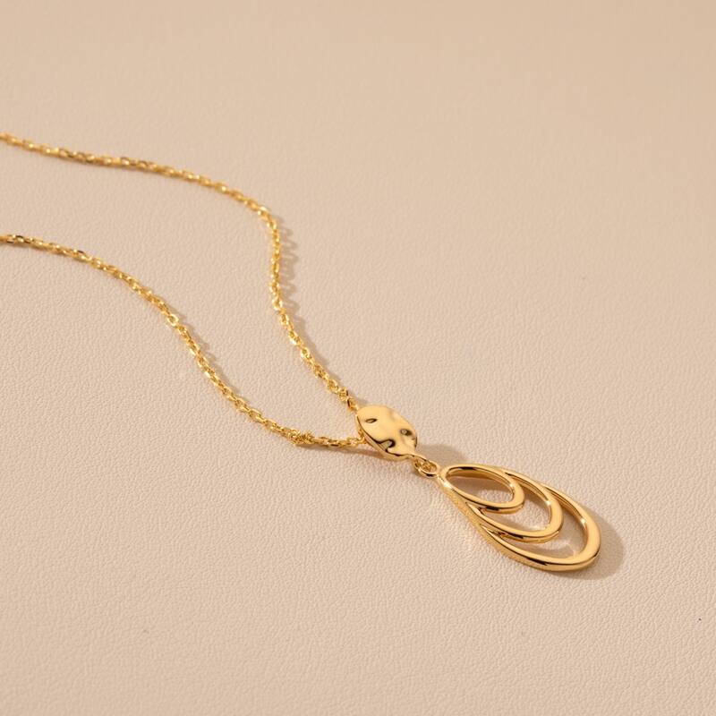 Sterling Silver Rippled Teardrop Pendant, Adjustable Chain