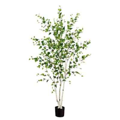 7' Artificial Birch Tree with Real Touch Leaves - Green