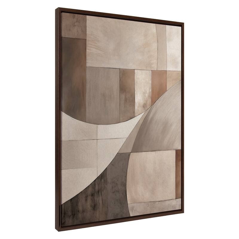 Kate and Laurel Sylvie Curved Grid Abstract on Neutral Linen Framed Canvas by The Creative Bunch Studio - 31.5x41.5 - Brown