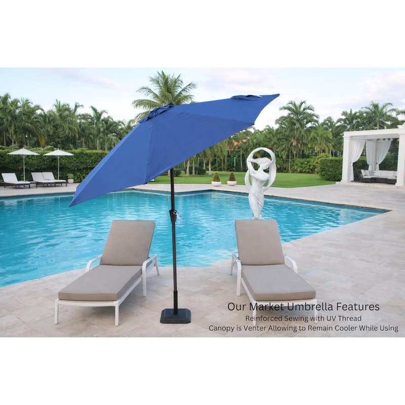 9 ft. Aluminum Market Automatic Tilt Patio Umbrella with Windvent in Cobalt Navy Blue