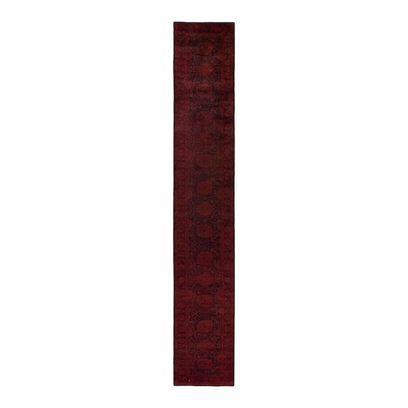 Overton Hand Knotted Wool Vintage Inspired Modern Contemporary Overdyed Brown Runner Rug - 2' 7" x 16' 4"