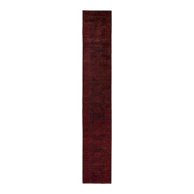 Overton Hand Knotted Wool Vintage Inspired Modern Contemporary Overdyed Brown Runner Rug - 2' 7" x 16' 4"