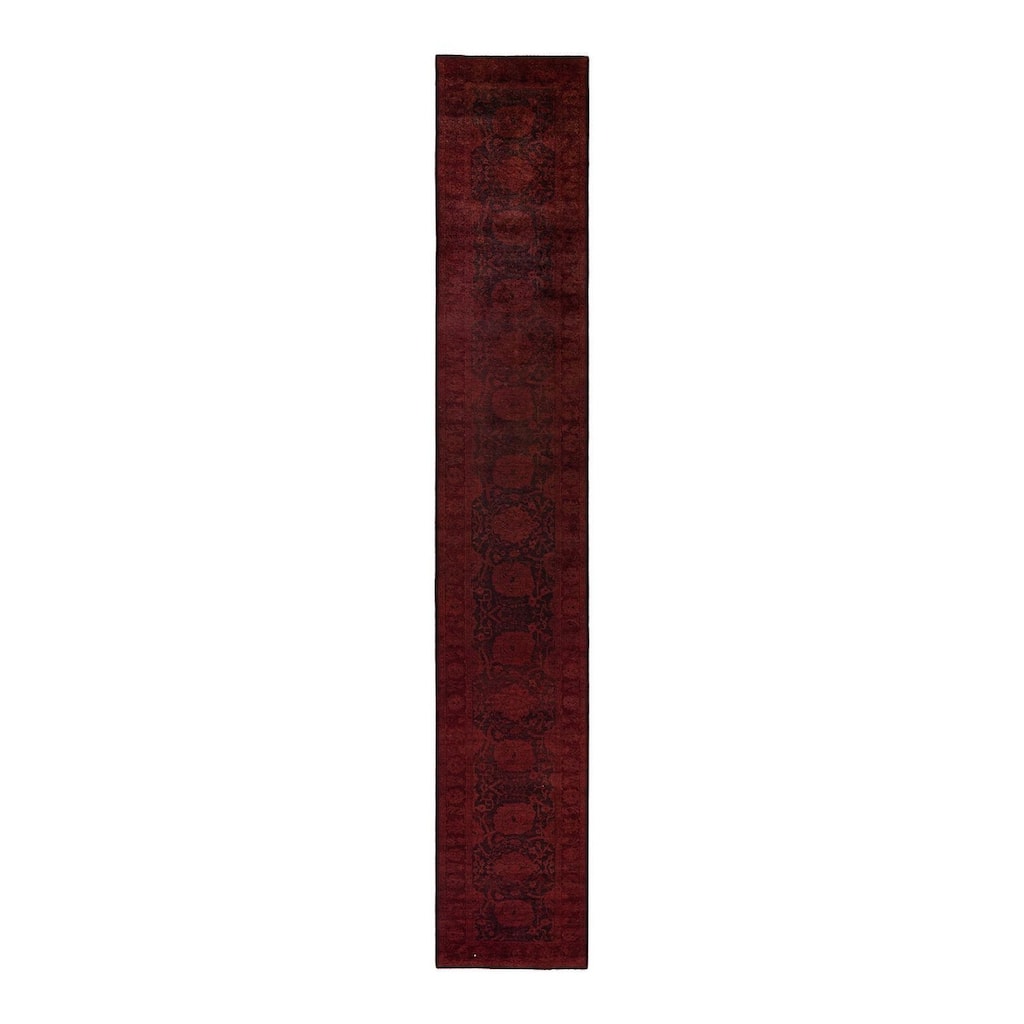 Overton Hand Knotted Wool Vintage Inspired Modern Contemporary Overdyed Brown Runner Rug - 2' 7" x 16' 4"